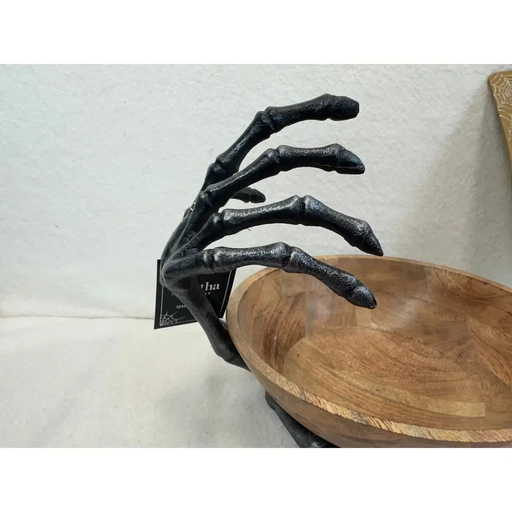 Martha Stewart Collection Halloween Skeleton Wood Bowl & Metal Skeleton Serve